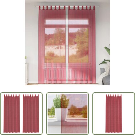 Cortinas de voile -  Cortinas de gasa con bolsillos para varillas 2 uds. rojo vino