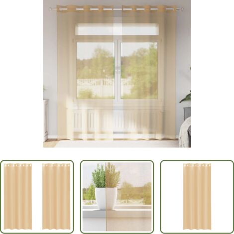 Cortinas de voile -  Cortinas de gasa con ojales 2 uds arena