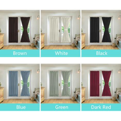 Cortinas dobles para puertas francesas con bolsillo para barra y alzapaños, negras, 63,5 x 183 cm, 2 piezas, poliéster, aislantes térmicas y opacas.