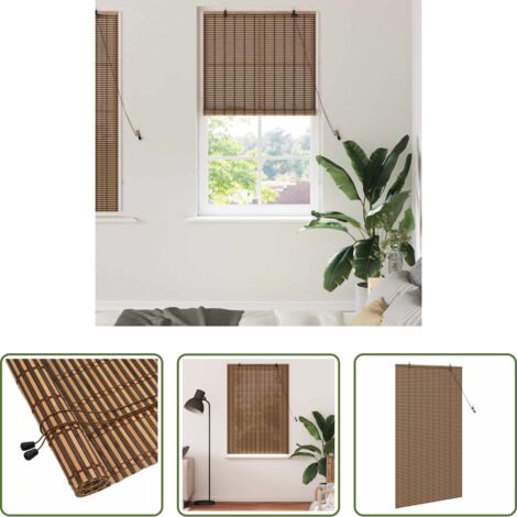 Cortinas -  Estor enrollable con cortinas Manual Marrón 90 x 160 cm Bambú