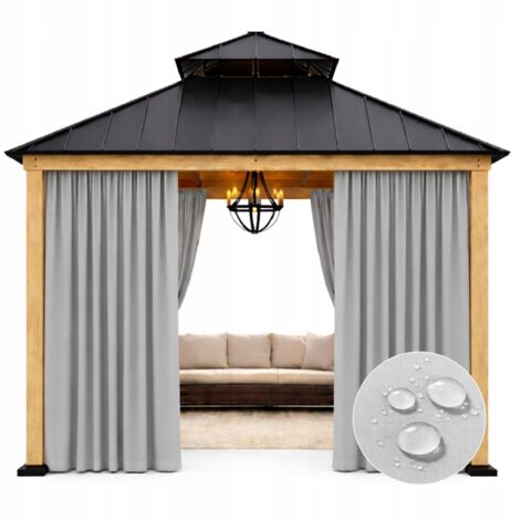 Cortinas impermeables para jardín de 155x220 cm, color gris claro, para terraza, pérgola o cenador (1 unidad).