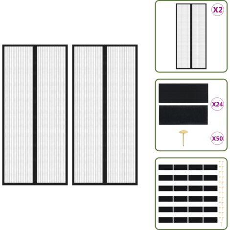 Cortinas magnéticas - vidaXL Mosquiteras para puerta bloque magnético 2 uds negro 210x90 cm - Mosquiteras para exteriores