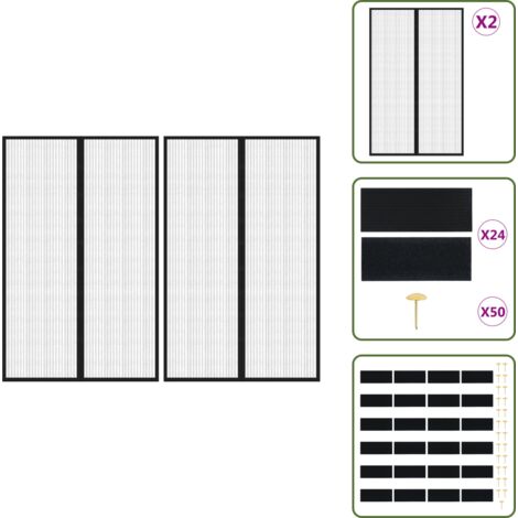 Cortinas magnéticas - vidaXL Mosquiteras para puerta bloque magnético 2 uds negro 220x130 cm - Mosquiteras para exteriores