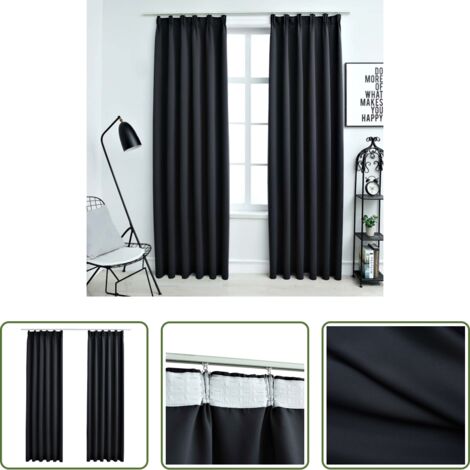 Cortinas negras -  Cortinas opacas con ganchos 2 piezas negro 140x225 cm