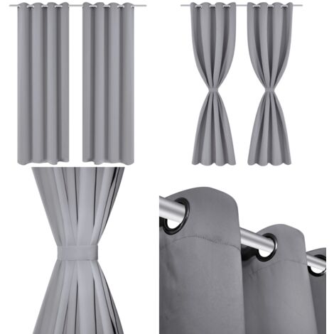 Cortinas opacas 2 piezas con ojales de metal 135x175 cm gris - Cortinas con ojales - Cortinas gris
