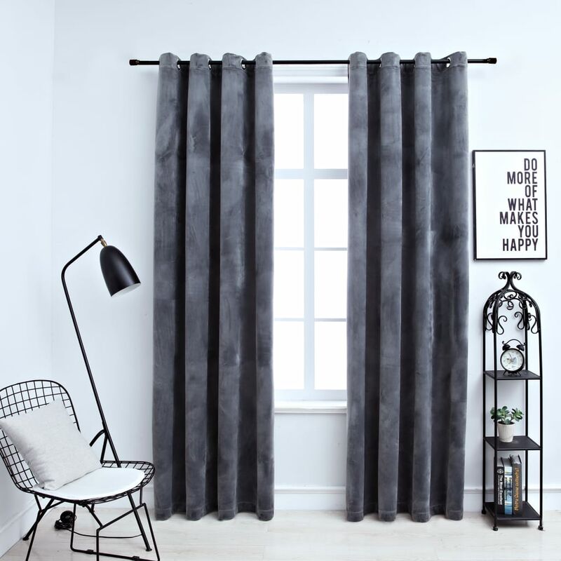 

Cortinas opacas anillas 2 uds terciopelo antracita 140x225 cm - Gris