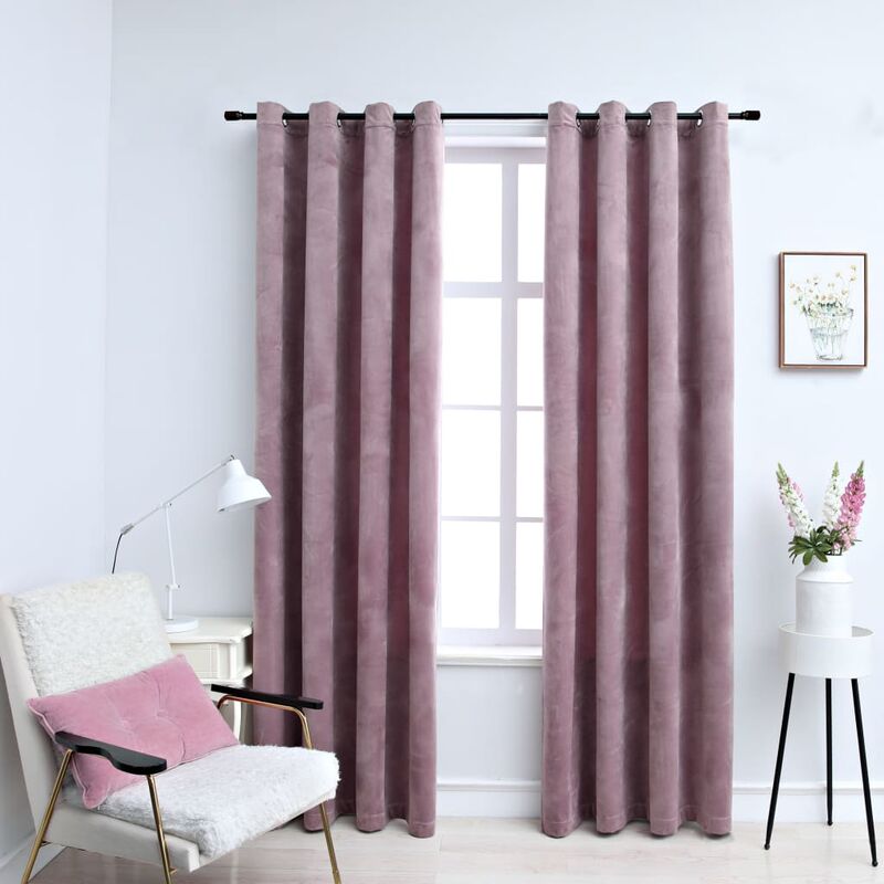 

Cortinas opacas anillas 2 uds terciopelo rosa viejo 140x175 cm - Rosa