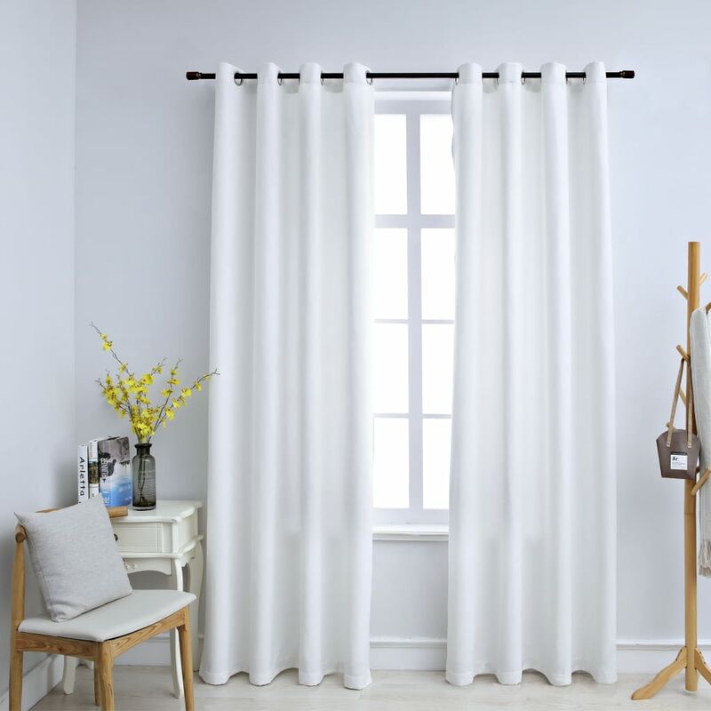 

Cortinas opacas anillas de metal 2 pzas blanco crudo 140x225 cm - Blanco