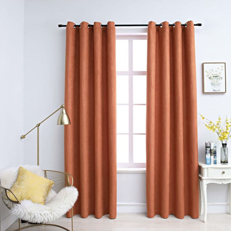 

Cortinas opacas anillas de metal 2 pzs color óxido 140x225 cm - Naranja