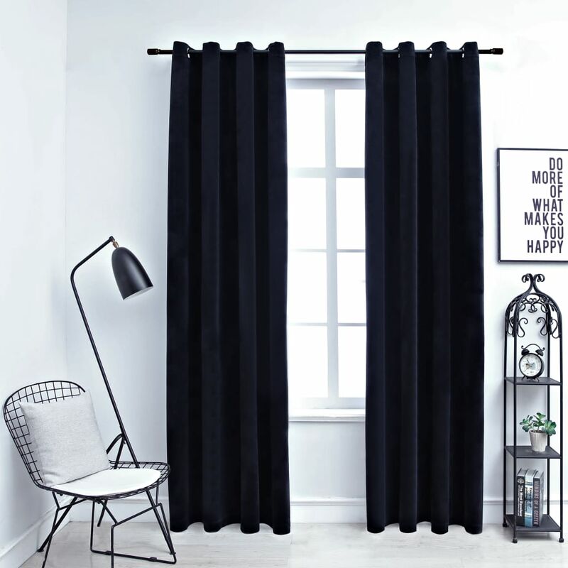 

Cortinas opacas con anillas 2 pzas terciopelo negro 140x225 cm