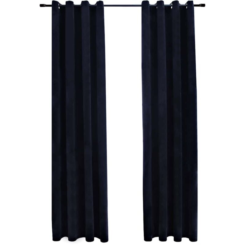 

vidaXL Cortinas opacas con anillas 2 pzas terciopelo negro 140x225 cm - Negro