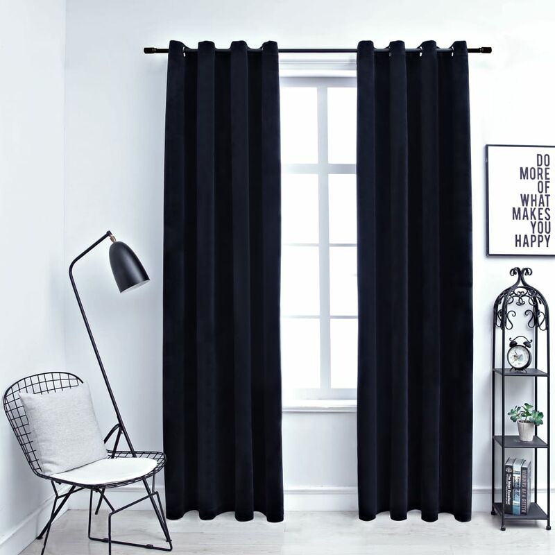 

Cortinas opacas con anillas 2 uds terciopelo negro 140x245 cm - Negro