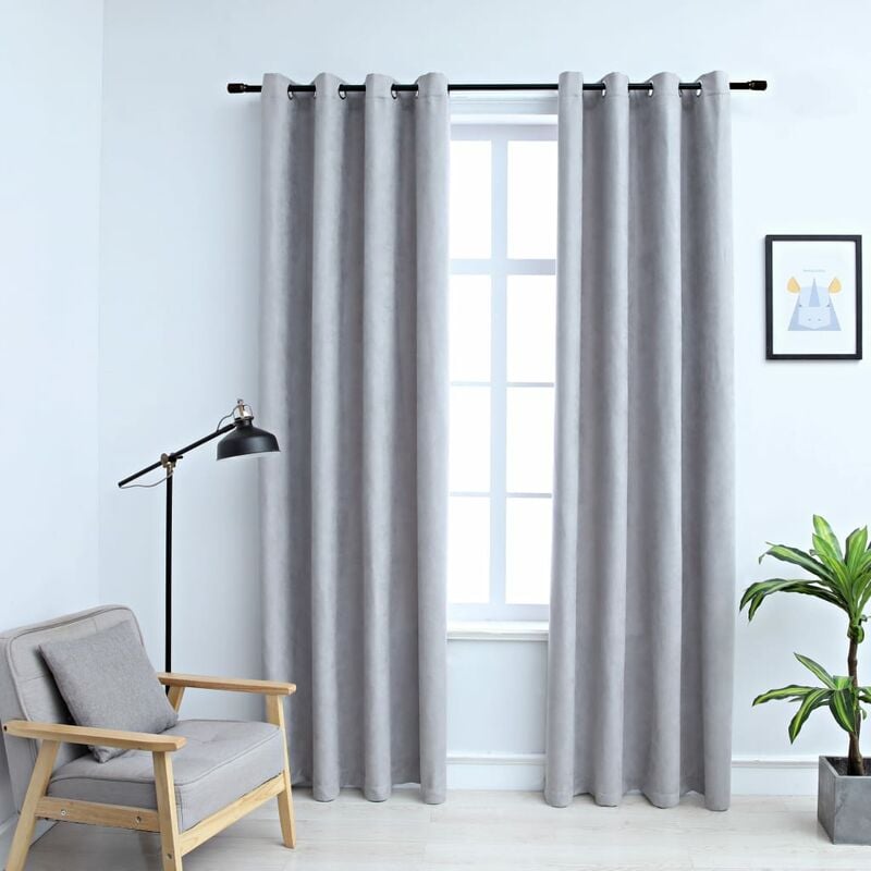 

Cortinas opacas con anillas de metal 2 piezas gris 140x225 cm