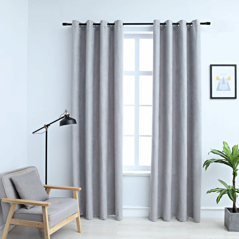 

Cortinas opacas con anillas de metal 2 piezas gris 140x225 cm
