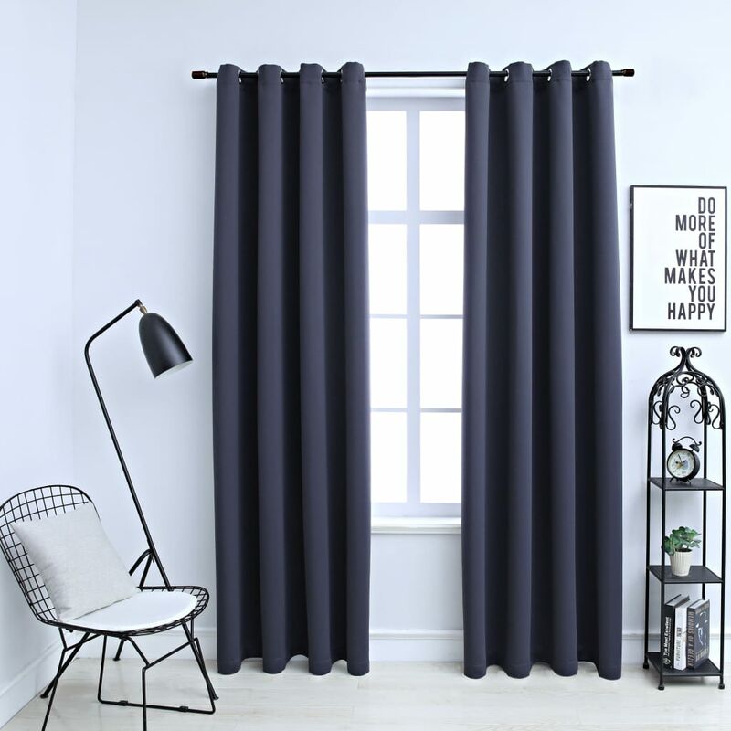

Cortinas opacas con anillas de metal 2 pzs antracita 140x225 cm - Gris
