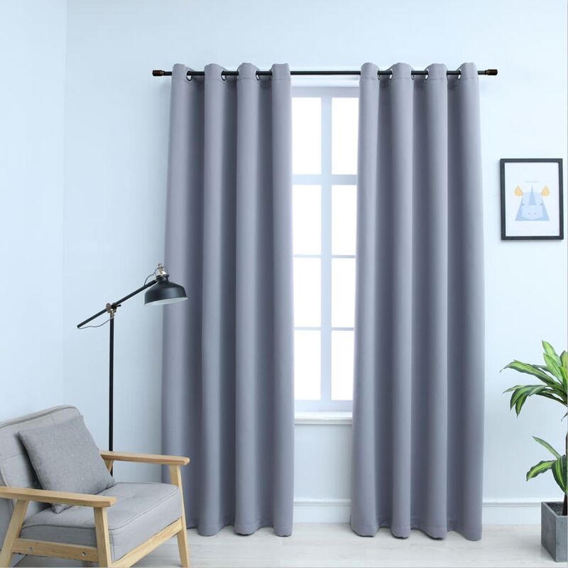 

Cortinas opacas con anillas de metal 2 pzs gris 140x175 cm - Gris