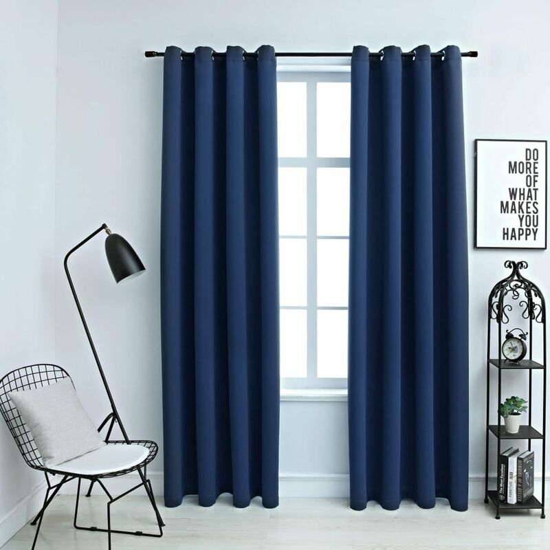 

Cortinas opacas con anillas de metal 2 uds azul 140x175 cm