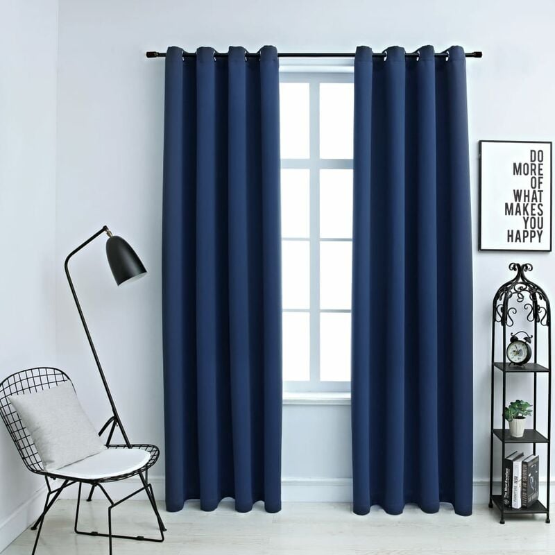 

Cortinas opacas con anillas de metal 2 uds azul 140x245 cm