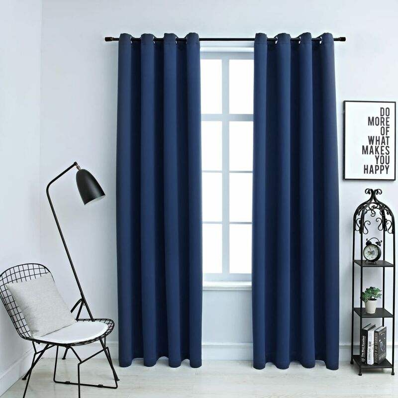 

Cortinas opacas con anillas de metal 2 uds azul 140x245 cm