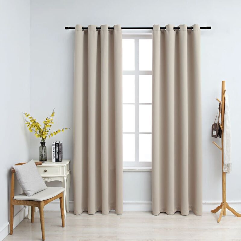 

Cortinas opacas con anillas de metal 2 uds beige 140x225 cm - Beige