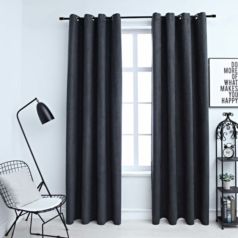 

Cortinas opacas con aros de metal 2 piezas antracita 140x175 cm - Gris