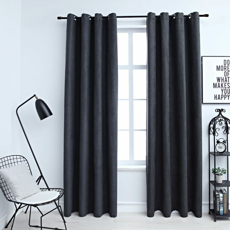 

Cortinas opacas con aros de metal 2 piezas antracita 140x245 cm - Gris