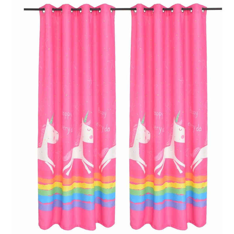 

Cortinas opacas con estampado de ninos 2 piezas 140x240cm rosa