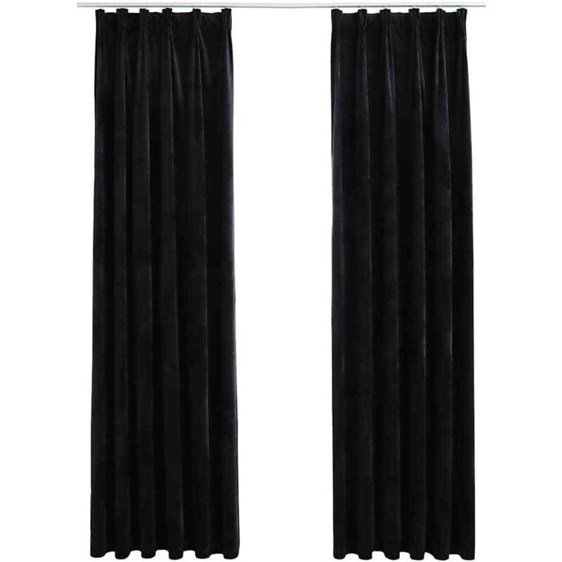

Cortinas opacas con ganchos 2 uds terciopelo negro 140x245 cm - Negro - Vidaxl