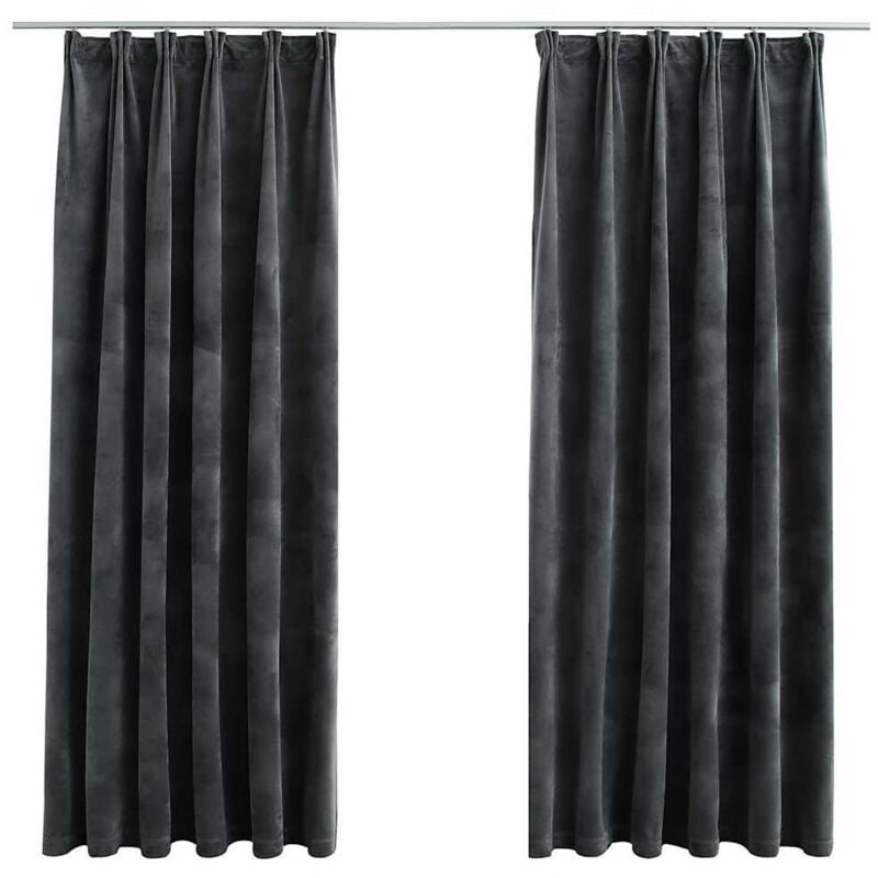 

vidaXL Cortinas opacas y ganchos 2 pzas terciopelo antracita 140x175cm - Antracita
