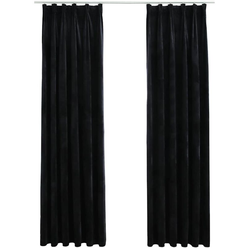 

vidaXL Cortinas opacas con ganchos 2 pzas terciopelo negro 140x225 cm - Negro
