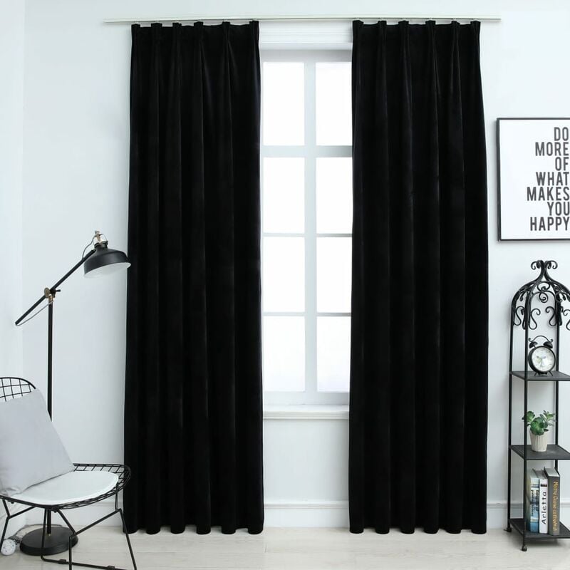 

Cortinas opacas con ganchos 2 pzas terciopelo negro 140x225 cm