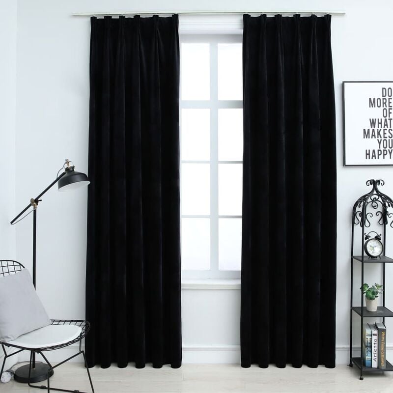 

Cortinas opacas con ganchos 2 pzas terciopelo negro 140x225 cm - Negro