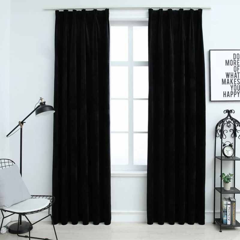 

Cortinas opacas con ganchos 2 uds terciopelo negro 140x245 cm - Negro