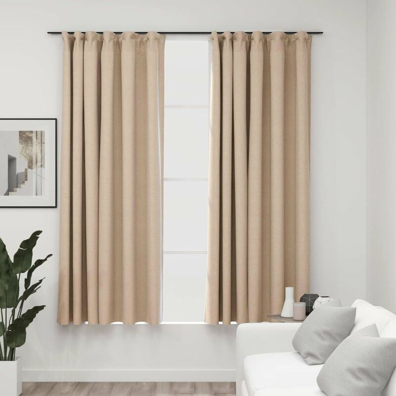 

Cortinas opacas con ganchos look de lino 2 pzas beige 140x175cm