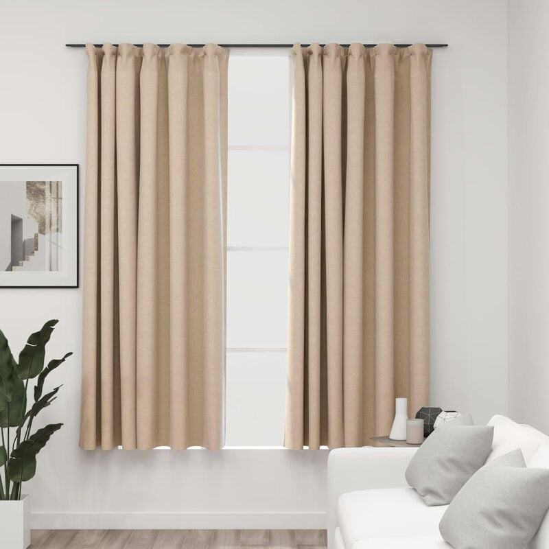 

Cortinas opacas con ganchos look de lino 2 pzas beige 140x175cm