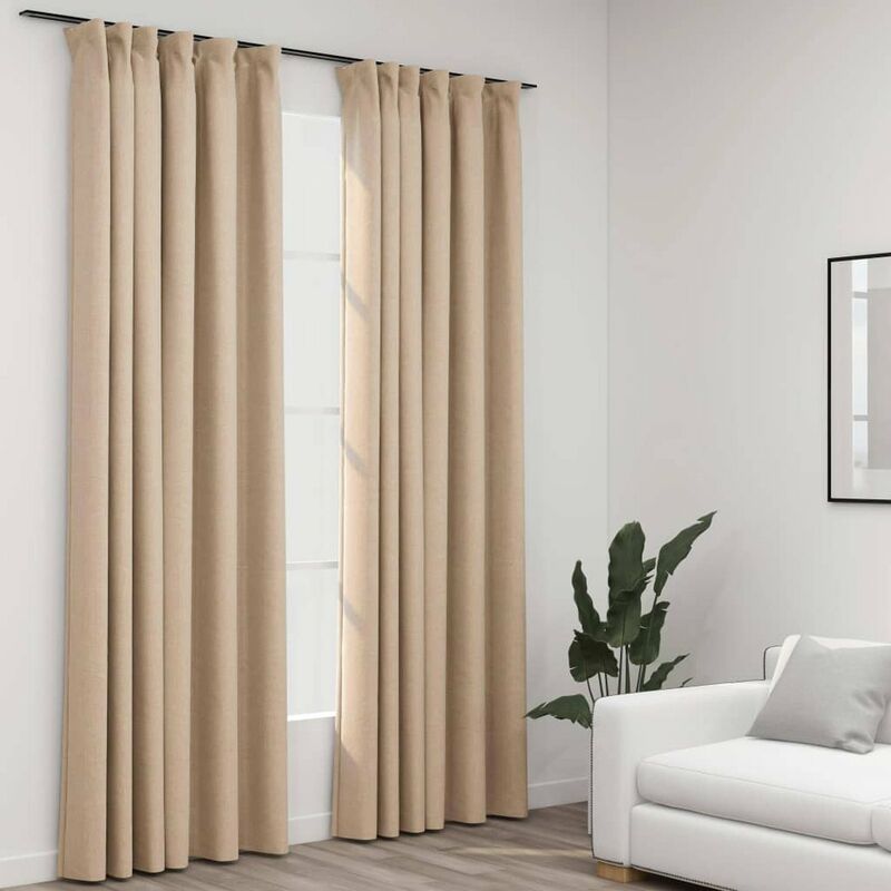 

Cortinas opacas con ganchos look de lino 2 pzas beige 140x225cm