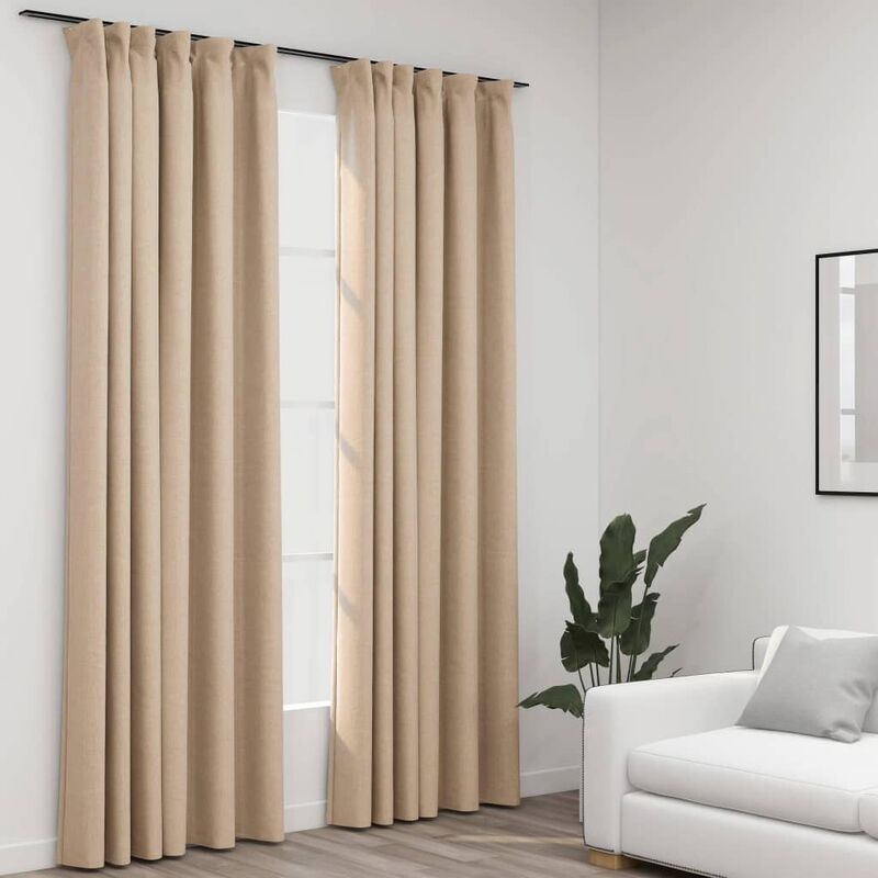 

Cortinas opacas con ganchos look de lino 2 pzas beige 140x245cm - Beige