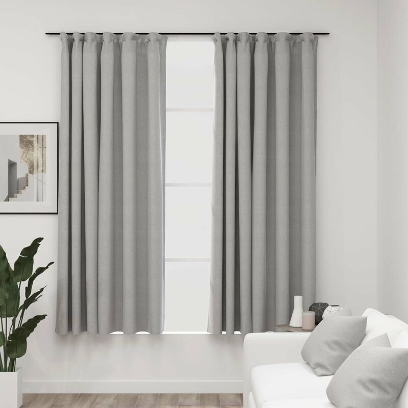 

Happyshopping - Cortinas opacas con ganchos look de lino 2 pzas gris 140x175 cm