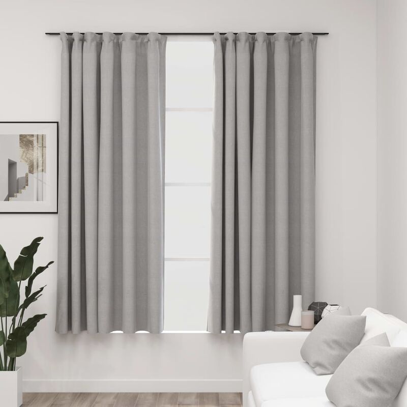 

Cortinas opacas con ganchos look de lino 2 pzas gris 140x175 cm - Gris