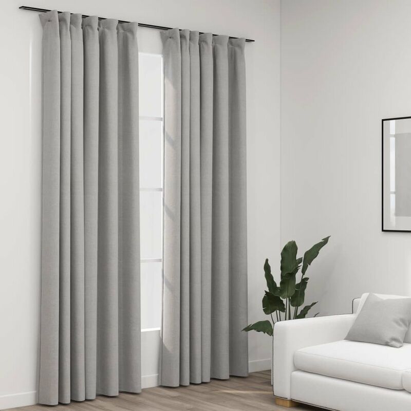 

Cortinas opacas con ganchos look de lino 2 pzas gris 140x245 cm