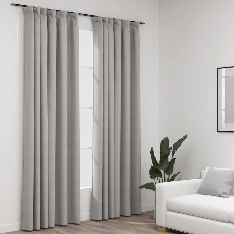 

Cortinas opacas con ganchos look de lino 2 pzas gris 140x245 cm - Gris