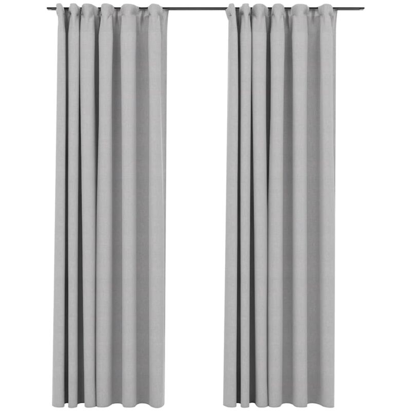 

vidaXL Cortinas opacas con ganchos look de lino 2 pzas gris 140x245 cm - Gris