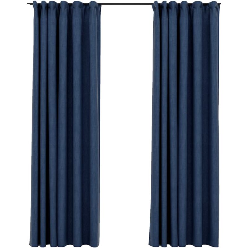 

Cortinas opacas con ganchos look de lino 2 pzas azul 140x225 cm - Azul - Vidaxl