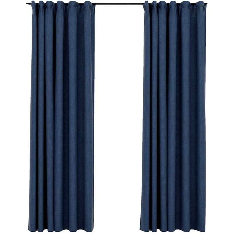 

Cortinas opacas con ganchos look de lino 2 pzas azul 140x245 cm - Azul - Vidaxl