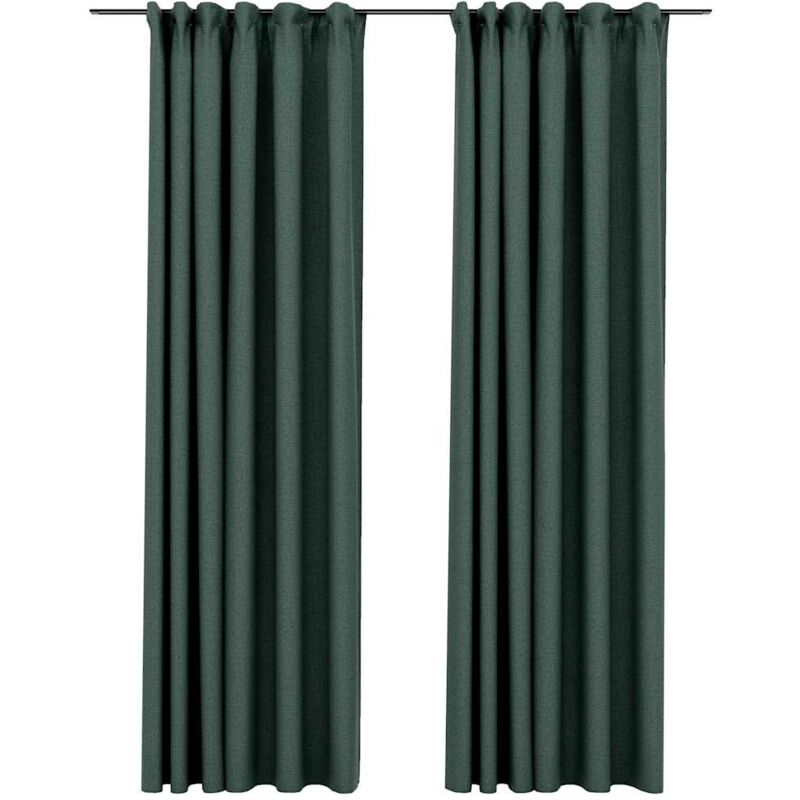 

vidaXL Cortinas opacas con ganchos look de lino 2 pzas verde 140x245cm - Verde