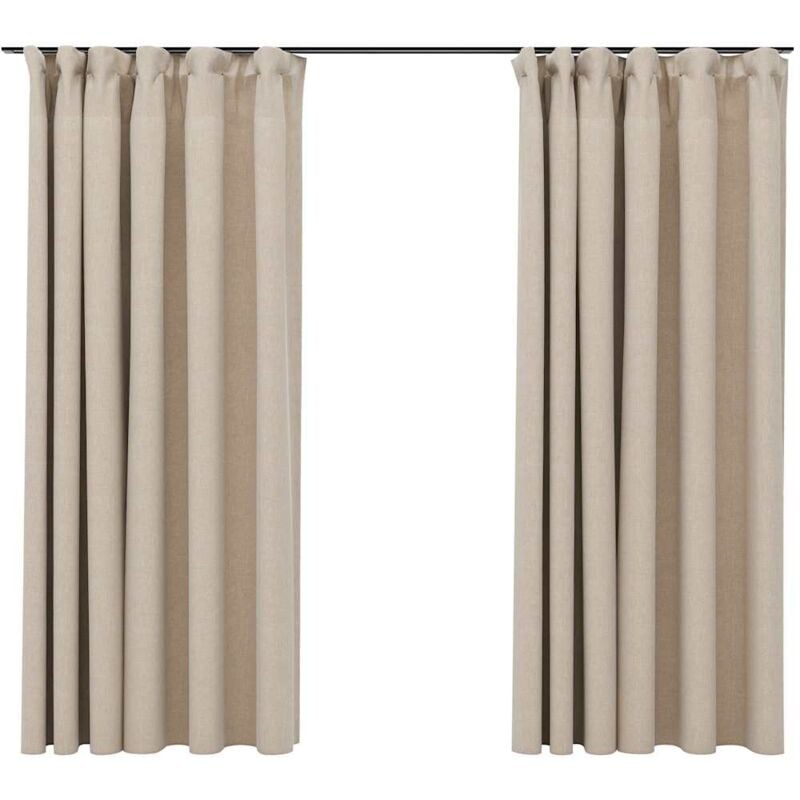 

Cortinas opacas con ganchos look de lino 2 pzas beige 140x175cm - Beige - Vidaxl