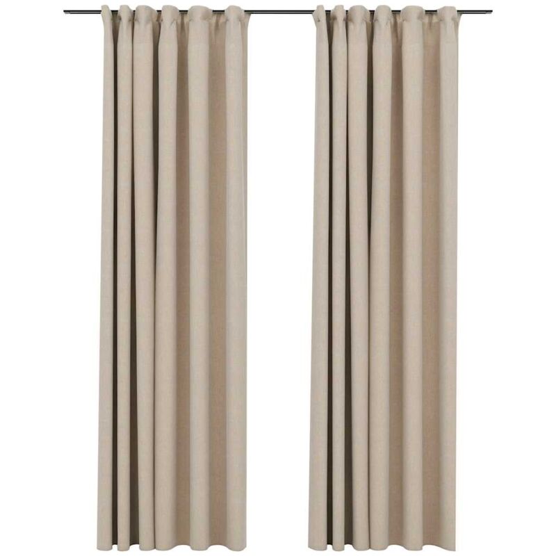 

Cortinas opacas con ganchos look de lino 2 pzas beige 140x245cm - Beige - Vidaxl