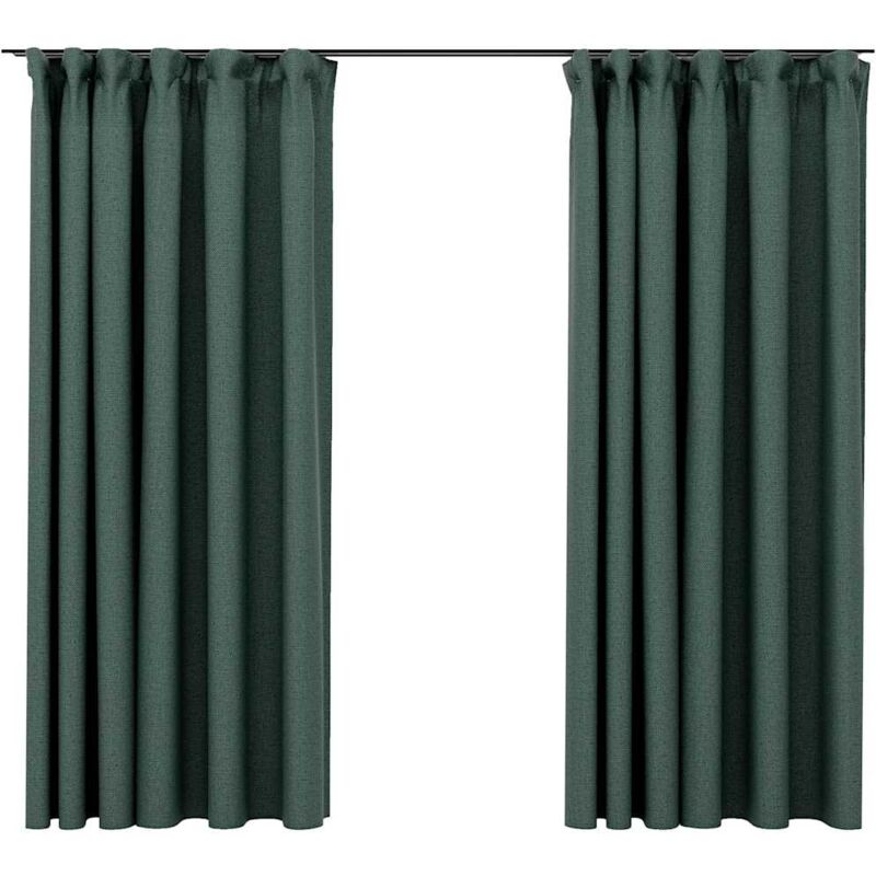 

Cortinas opacas con ganchos look de lino 2 pzas verde 140x175cm - Verde - Vidaxl