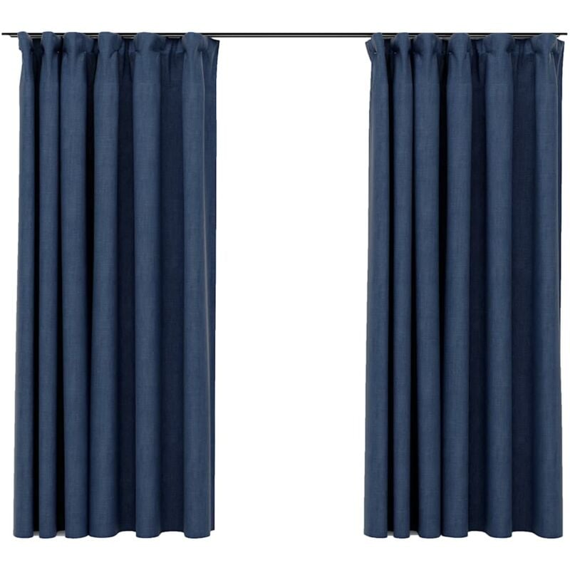 

Cortinas opacas con ganchos look de lino 2 pzas azul 140x175 cm - Azul - Vidaxl