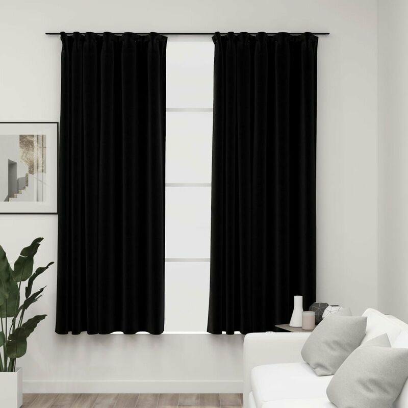 

Happyshopping - Cortinas opacas con ganchos look de lino 2 pzas negro 140x175cm